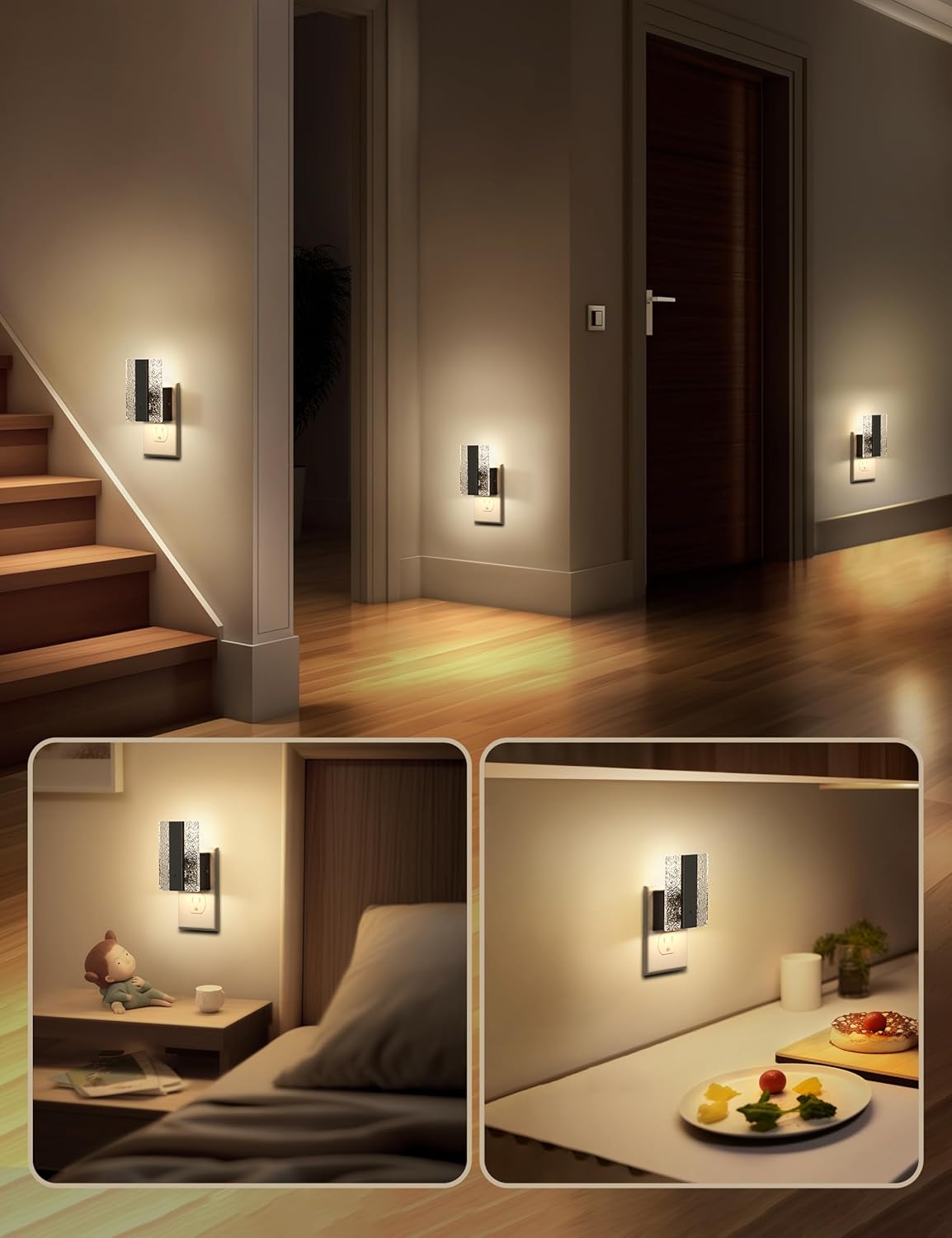 DORESshop LED Night Lights Plug Into Wall [2 Packs], Decorative Night Light with Dusk-to-Dawn Sensor, Dimmable Nightlights, Adjustable Brightness Night-Lights for Bathroom, Hallway, Bedroom,Stairway