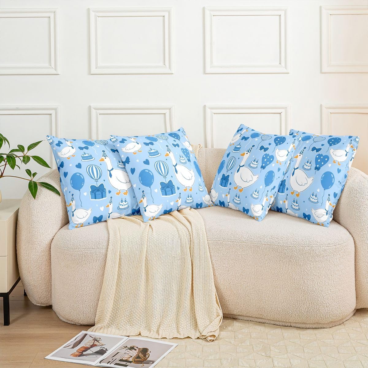 Birthday Goose Cute Party Cake Balloon Set of 4 Throw Pillow Covers image 5