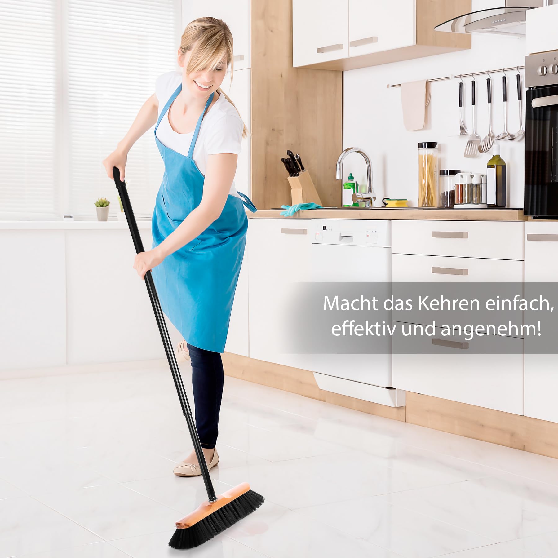 BigDean Zimmerbesen mit Stiel 150 cm ausziehbar – Besen mit feinen Rosshaar Borsten & Made in Germany