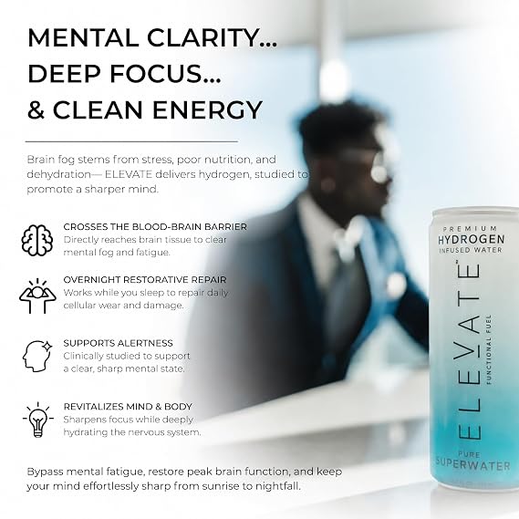 Elevate Premium Hydrogen Water,Supports Recovery,Backed by Science -24 Pack