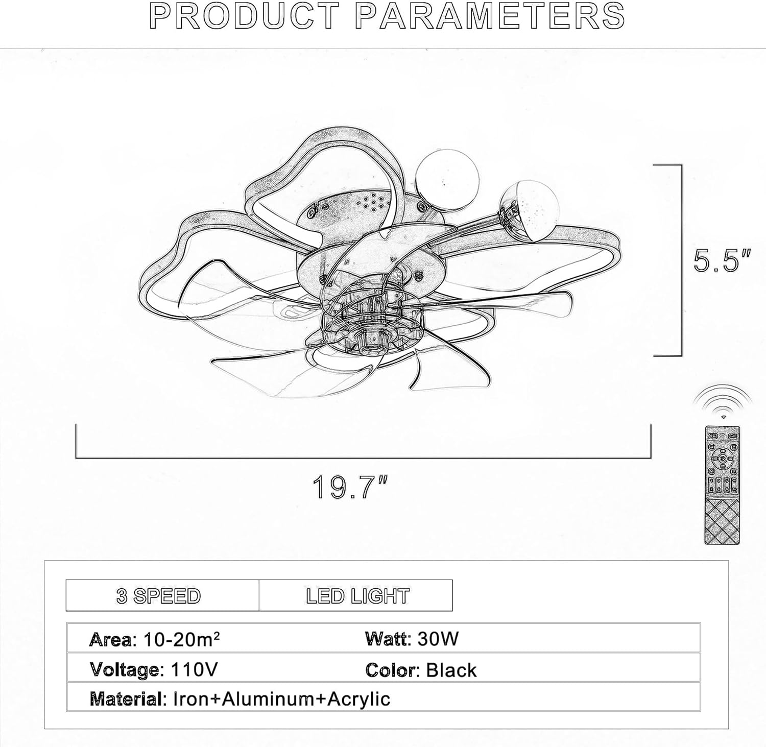 HomeLava 19.7 Ceiling Fan with Lights, Butterfly Ceiling Fan with Remote Control, Modern Dimmable Timing 6 Speed Low Noise Flush Mount Fan Light for Children’s Room Living Room
