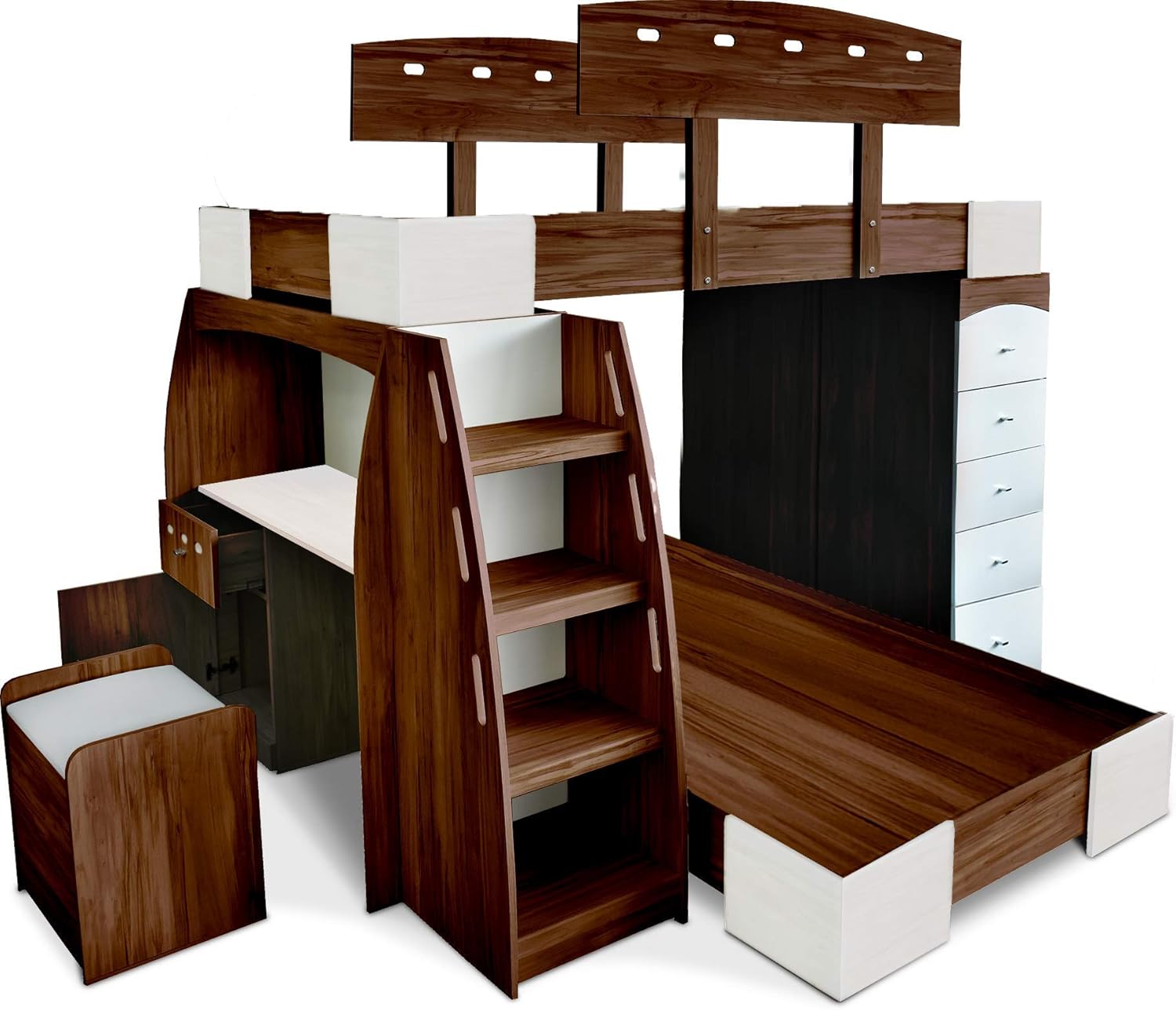 Muebles Troncoso Litera Kit Nogal Blanco con 7 Pzas