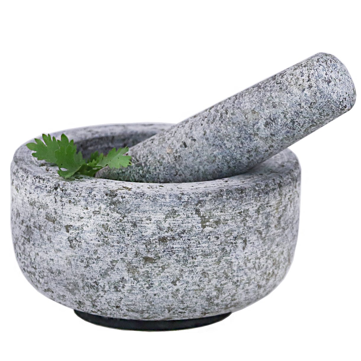 Pestle Mortar Granite Large Mortar and Pestle Set Cooking Stone Kitchen Molcajetes Deep Bowl and Pestles Spice Grinder Mortars for Cooking with 2 Replaced Anti Slip Detachable Damping Base, Grey