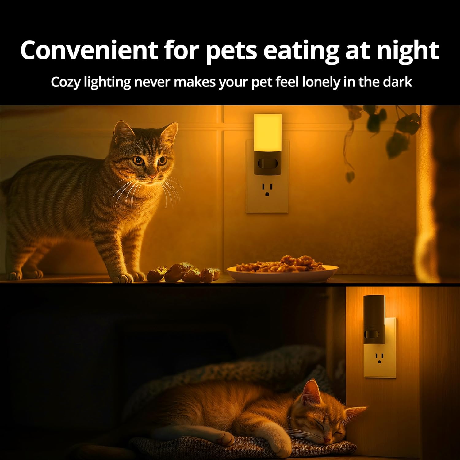 Lyridz Plug-in LED Amber Night Light with Motion Sensor, Rotatable, Dimmable Backlit Nightlight, 1-150lm Adjustable Brightness for Bathroom, Bedroom, Hallway, Stairs, 2 Pack