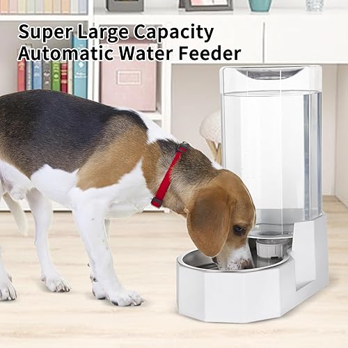 Miniatura 4 de Sfozstra Dispensador automático de agua para mascotas cuenco de agua de acero inoxidable de gravedad blanca de 8 L, con cepillo especializado,