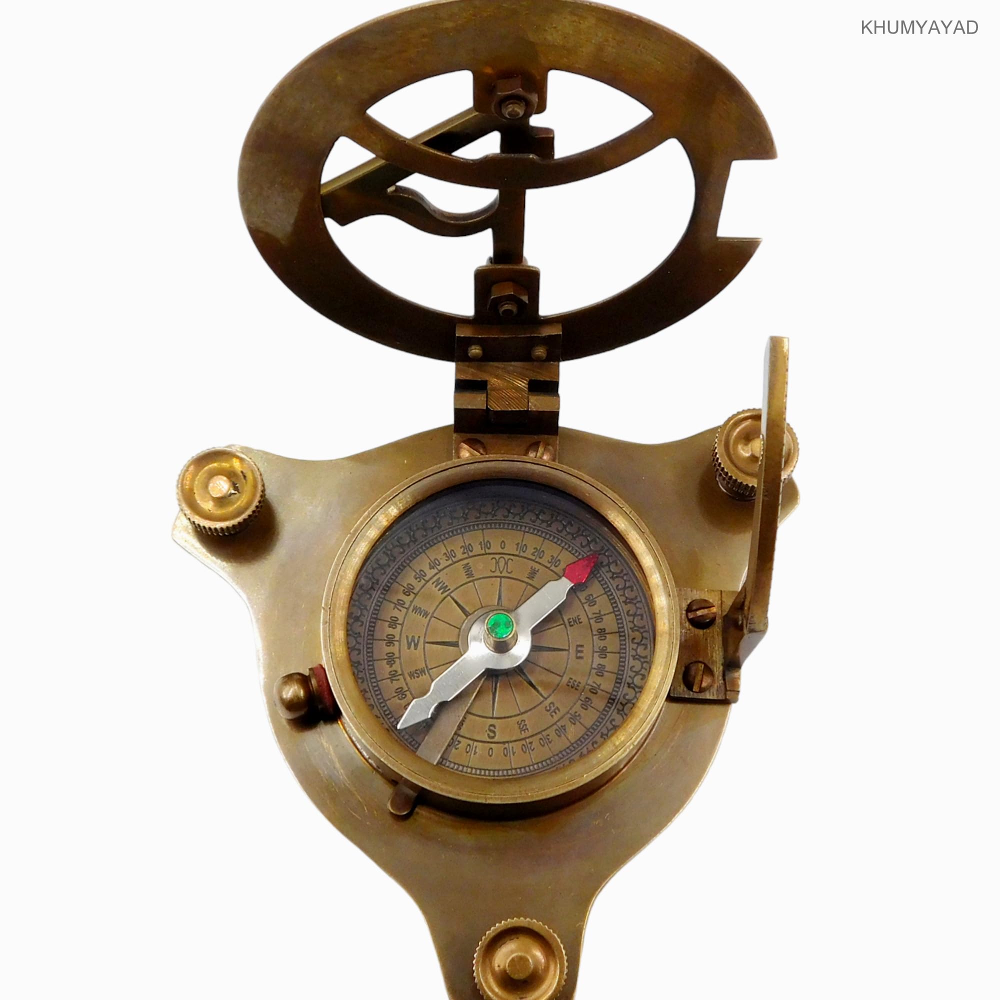 Reloj de sol de latón con brújula náutica vintage réplica de reloj de sol con caja de palisandro