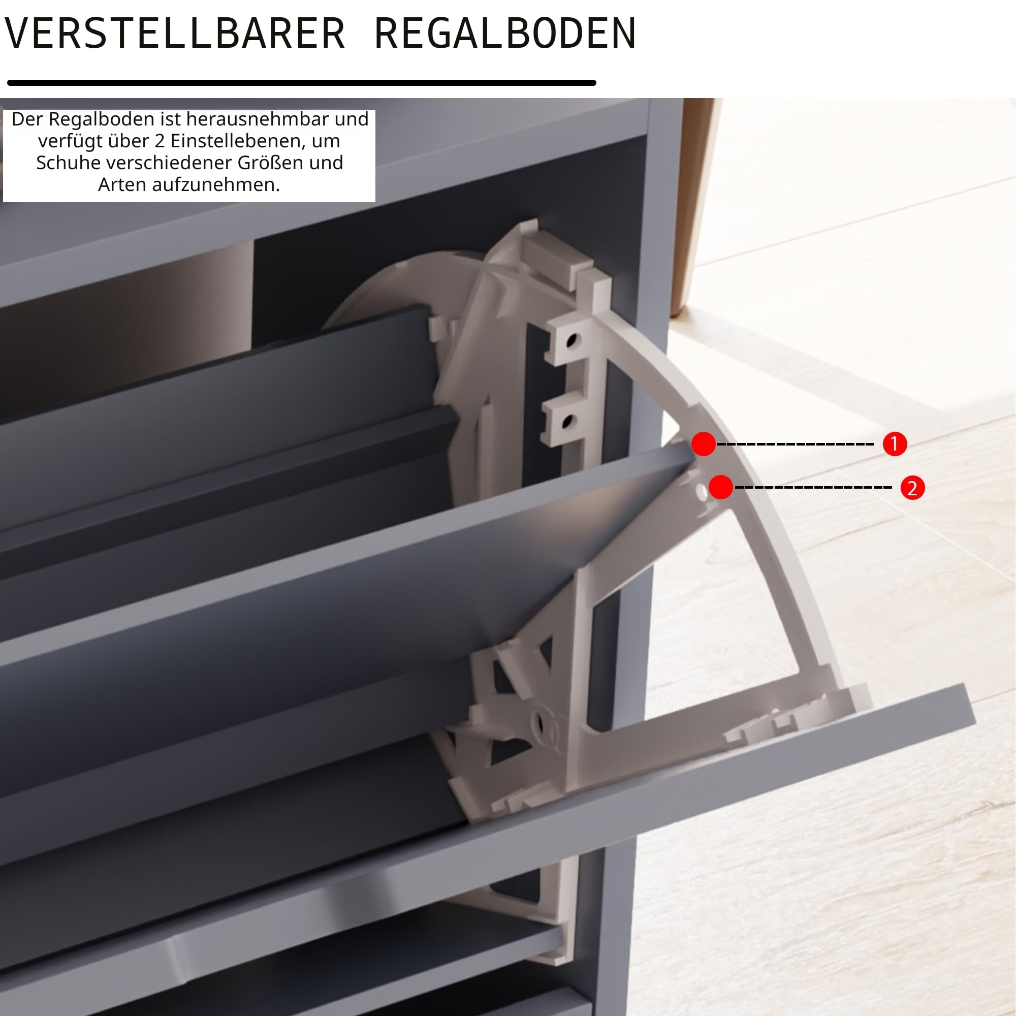 Vida Designs Schuhkipper mit 3 Klappen | 115 H x 60 B x 24 T cm | Grau | Platzsparender Schuhschrank für bis zu 15 Paar Schuhe | Kippschutz | Flurmöbel für Eingangsbereich