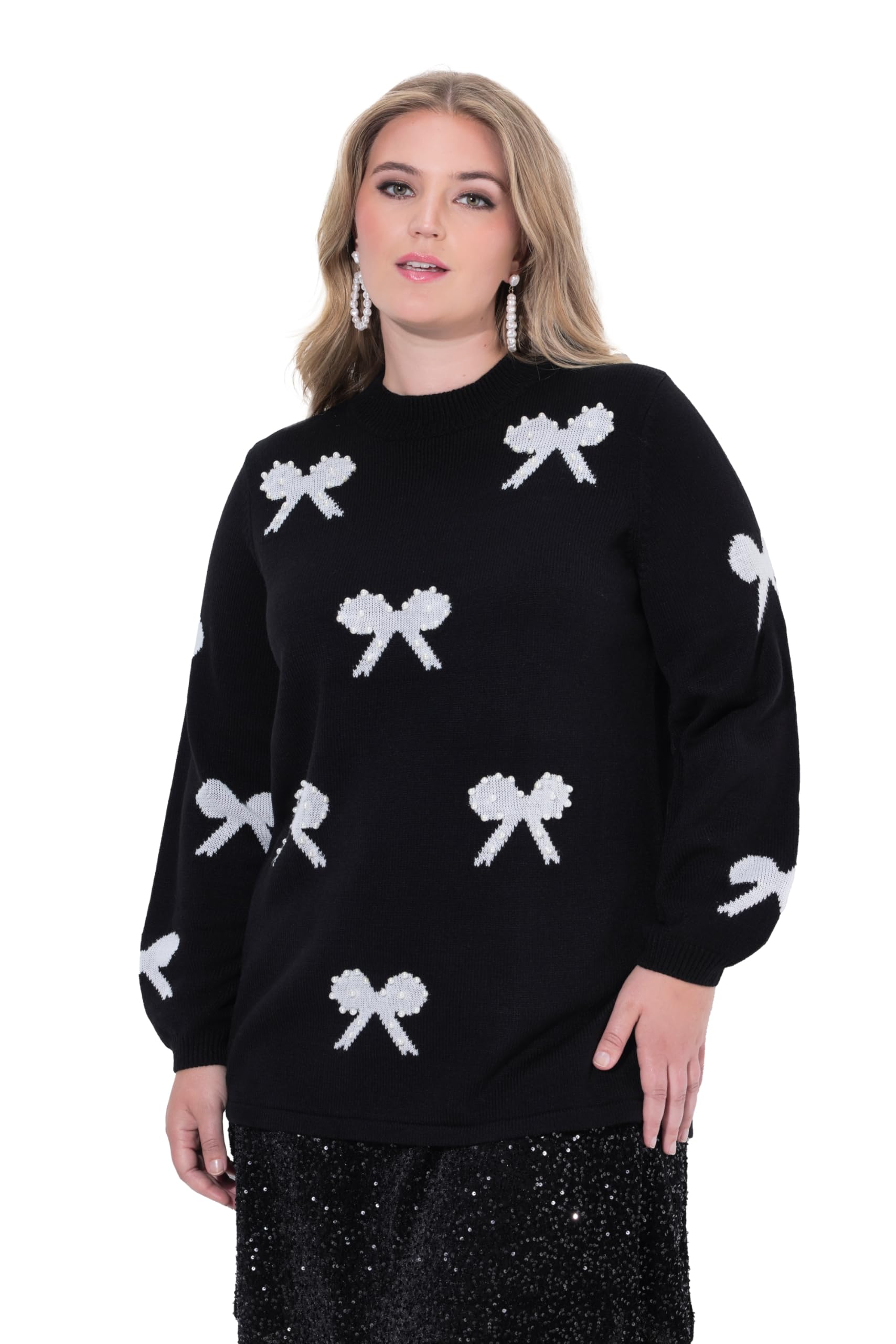 MIAMODA Damen große Größen Übergrößen Plus Size Pullover, Regular Fit, Schleifen mit Zierperlen 845974