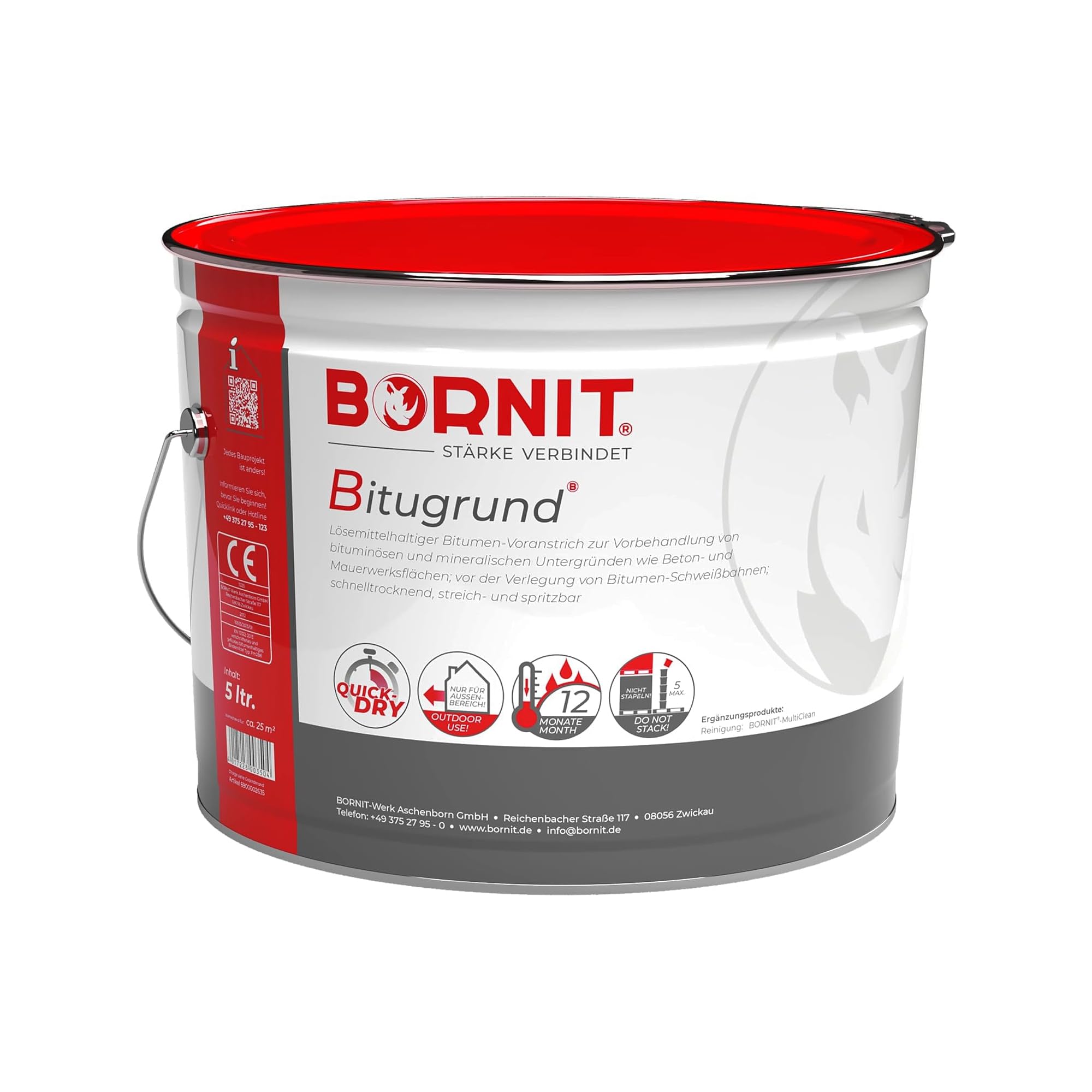 BORNIT Bitugrund Primer schnelltrocknend, lösemittelhaltig Bitumen Grundierung [geprüft EN 15322]10L Tiefengrund Haus Garage Vordach Gartenhaus Carport Beton Mauerwerk Metall Dachpappe Tiefgrund Putz
