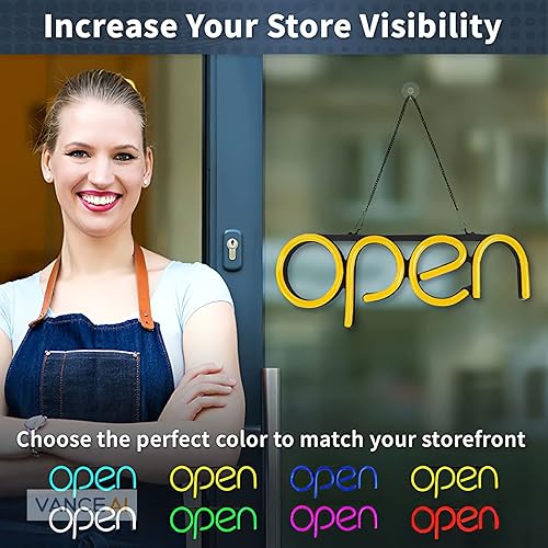 Miniatura 6 de TZEXTZE Letrero abierto para negocios letrero abierto de neón de 16 x 6 pulgadas con RGB múltiples modos intermitentes letrero abierto LED con