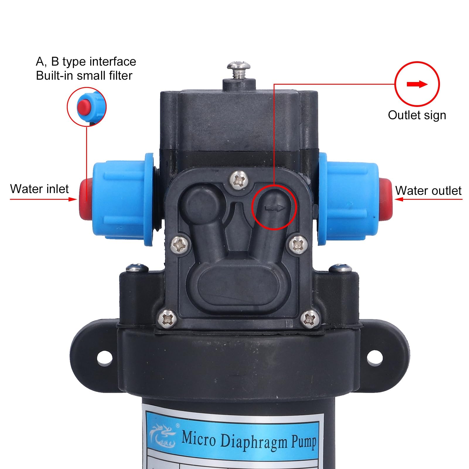 Bomba de microdiafragma eléctrica de alta presión DC bomba de refuerzo de autosucción 80W 6L/min para lavado de autos limpieza riego de flores pulverización de pesticidas (12V)