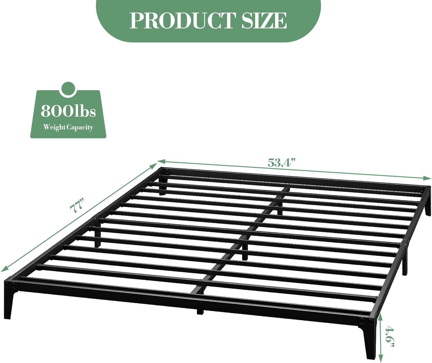 6 Inch Modern Full Size Bed Frame, Metal Platform Bed - Strong Bearing Capacity and Noise Free Sturdy Steel Slats Support, Easy Assembly No Box Spring Needed, Matte Black