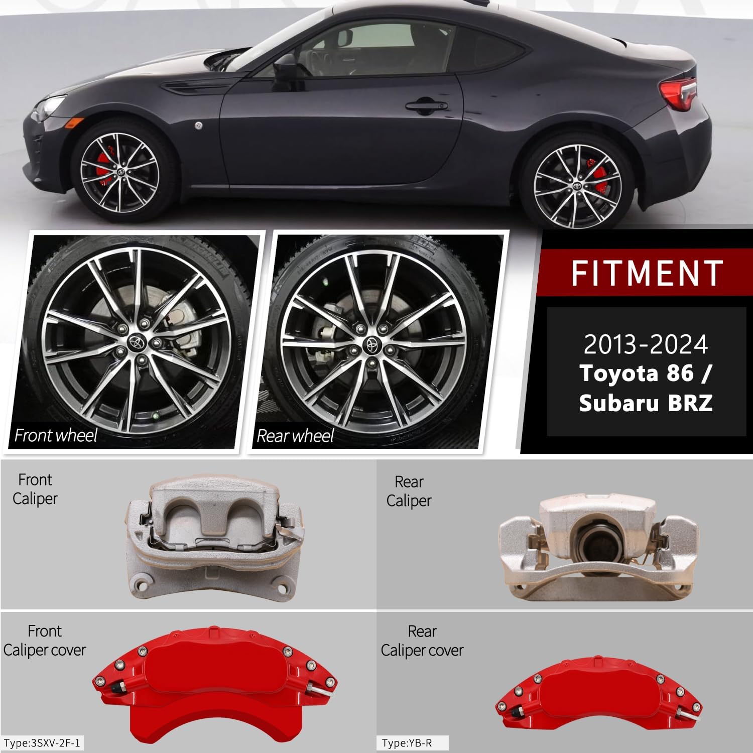 AOOA Aluminum Brake Disc Red Caliper Covers Fits 2017-2020 Toyota 86/ Subaru BRZ Limited/Premium 2013-2025 set of 4)
