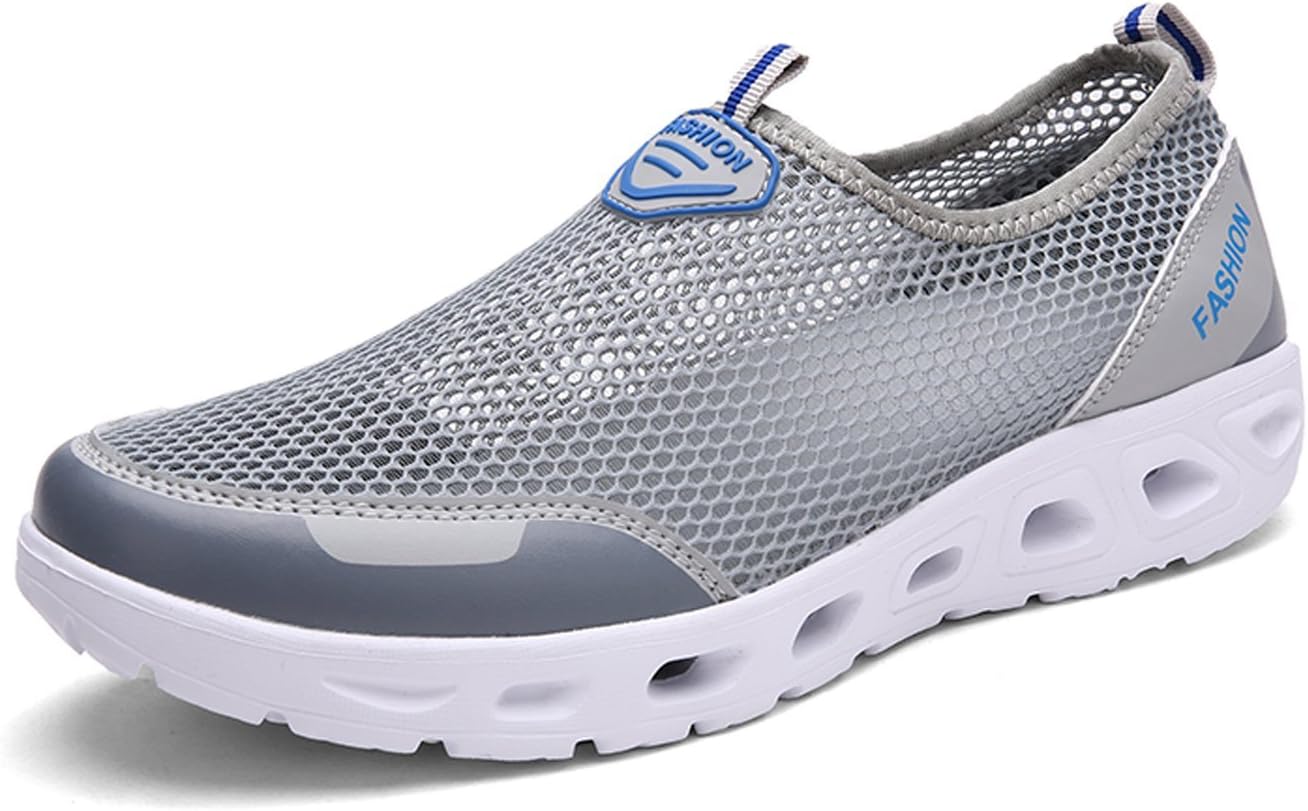 Luoine Men's Mesh Water Shoes Comfort Walking Shoes Light Gray 10.5 D(M) US