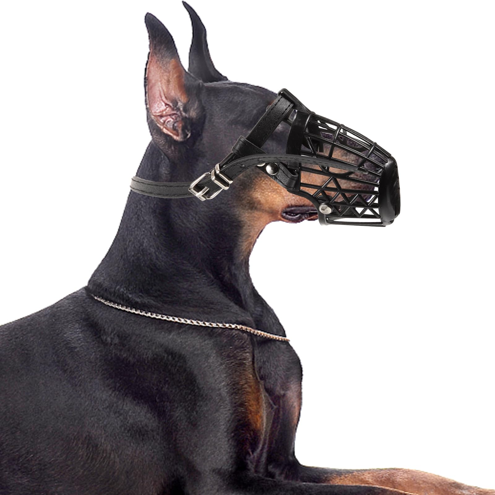 Balacoo 1 Set of 7Pcs Basket Dog Muzzle with Adjustable PU Leather Strap Fashion Dog Mouth Cover Anti- bite Safety for Pet Dog (Black) - Image 4