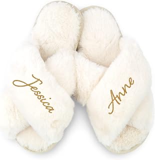 White Custom Printed Plush Crossband Slide House Slippers