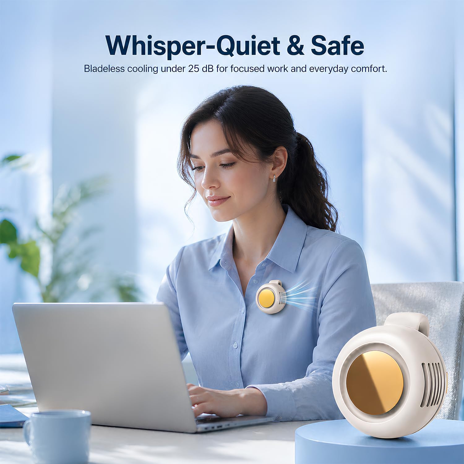 2-Pack Mini Clip On Fan Portable, 3.2oz Ultra-Lightweight, 3 Speed USB-C Mini Portable Fan, Bladeless Silent Small Clip on Fan for Shirt & Waist, Whirlwind Clip Fan for Travel, Outdoor & Office