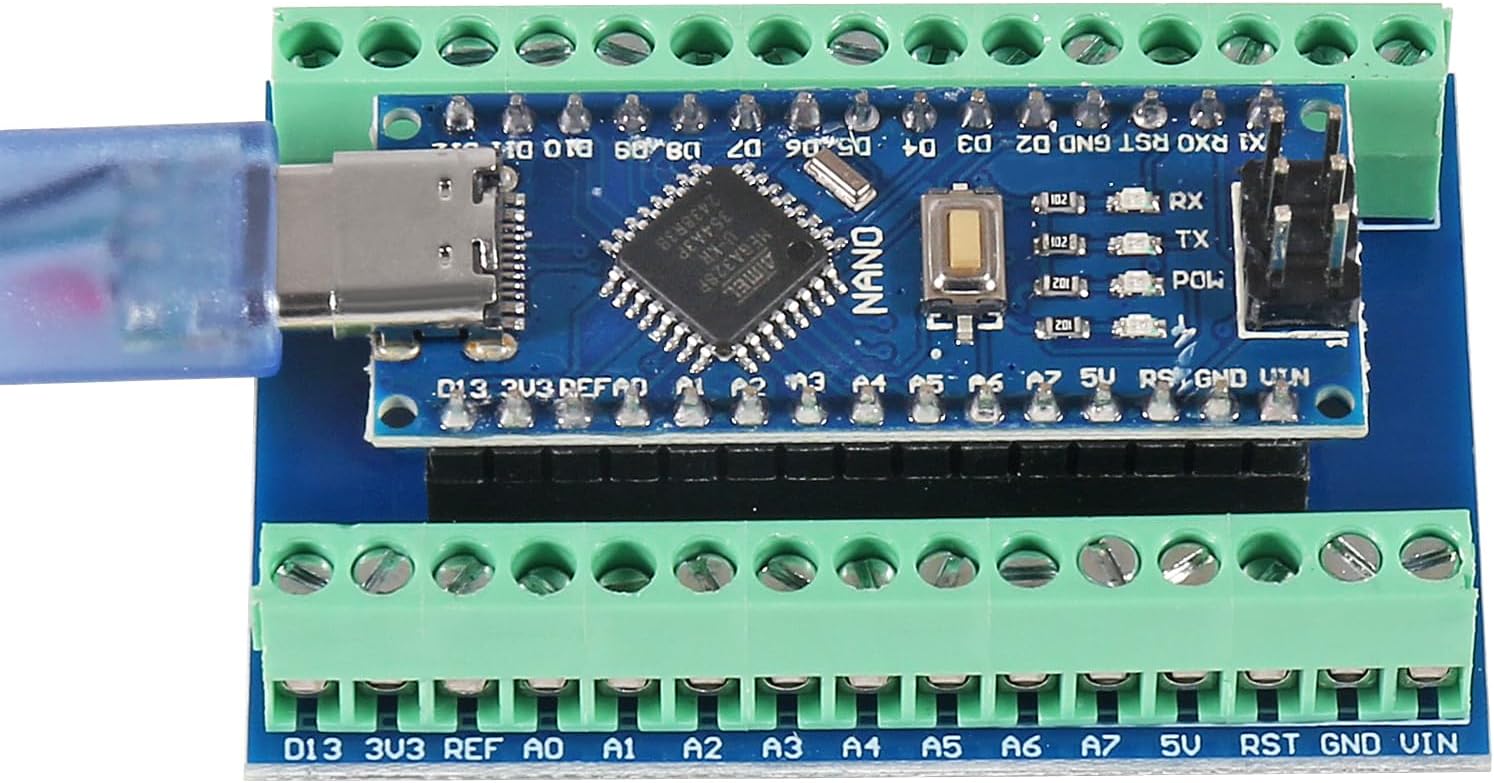 Assembled Nano V3.0 board and expansion board with USB-C cable connected