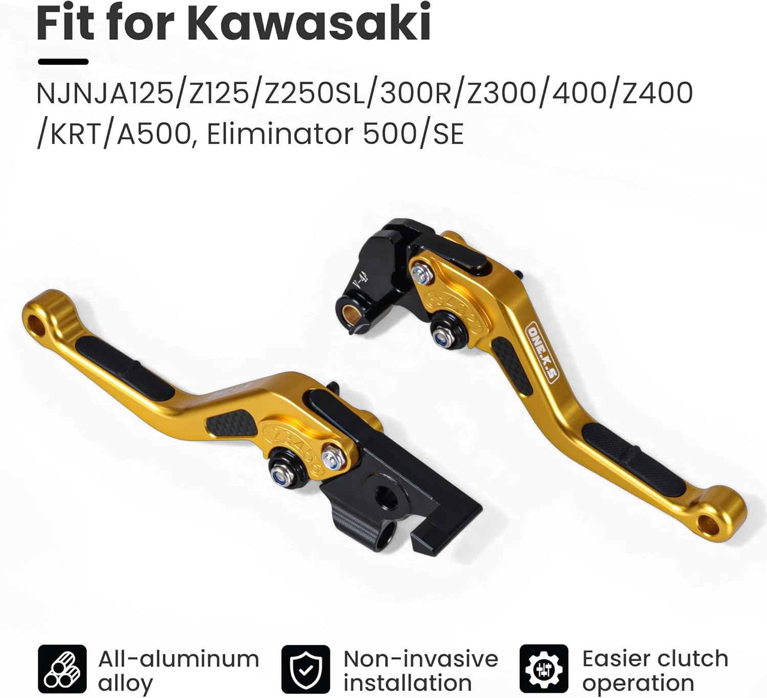 ONE.K.S Motorcycle Brake Clutch Levers Handlebar Control Lever Adjustable Carbon Fiber Hand Levers CNC Fit for Kawasaki NJNJA125/Z125/Z250SL/300R/Z300/400/Z400/KRT/A500, Eliminator 500/SE0 (Gold)