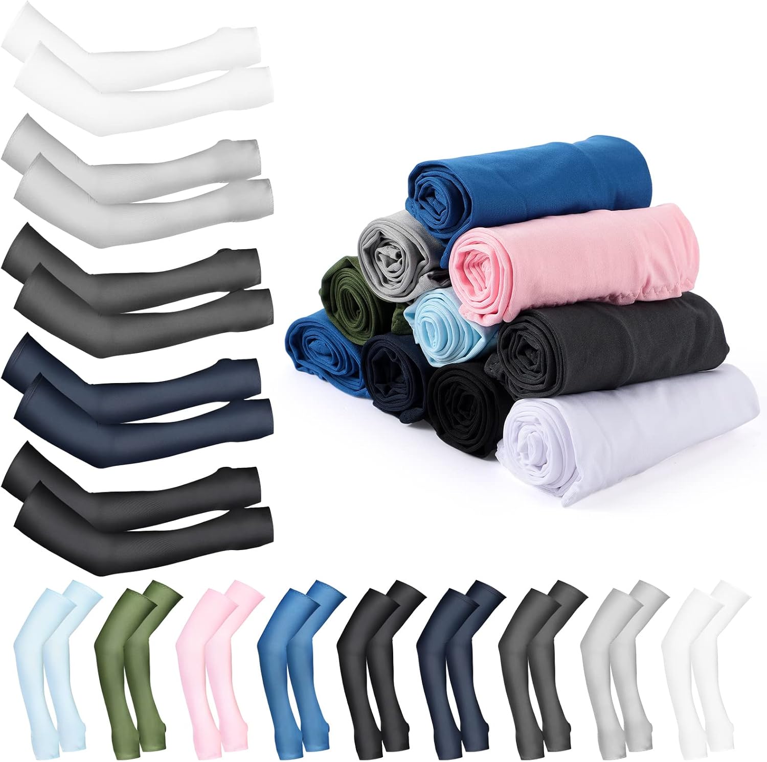 36 pares de mangas de compresión con protección UV para el brazo, protección solar, guantes largos sin dedos para hombres y mujeres