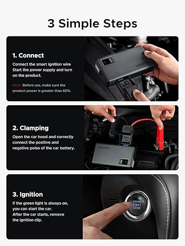 Miniatura 8 de UGREEN Jump Starter Power Pack 1000A - Batería de coche para motores de gasolina de 6.0L y motores diésel de 3.5L, 12000 mAh, banco de energía de