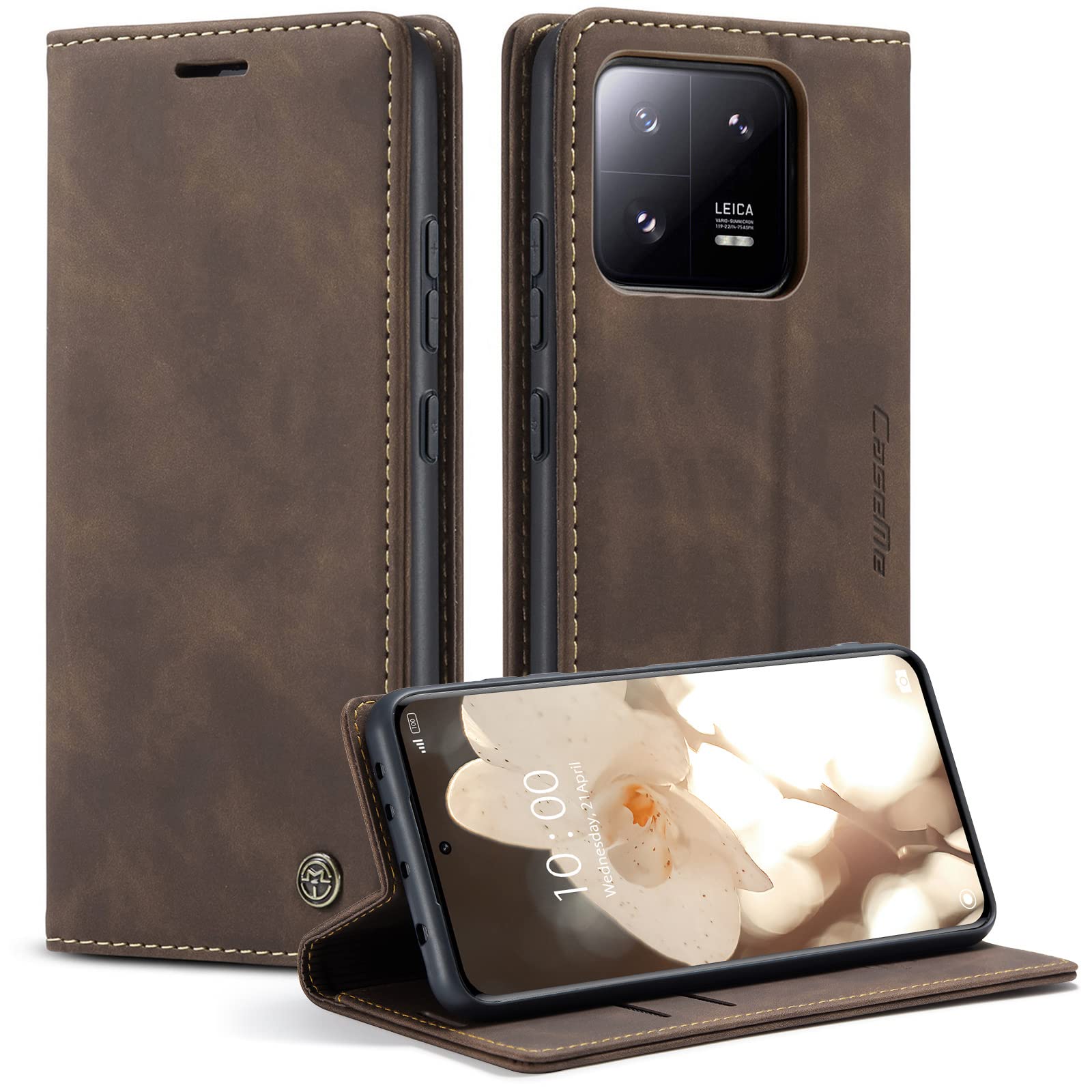 Monweicz Handyhülle für Xiaomi Redmi Note 13 Pro 5G Hülle Premium Lederhülle Klappbar Flip Case Tasche Magnet Kartenfach Standfunktion Klapphülle Schutzhülle für Xiaomi Redmi Note 13 Pro 5G - Kaffee