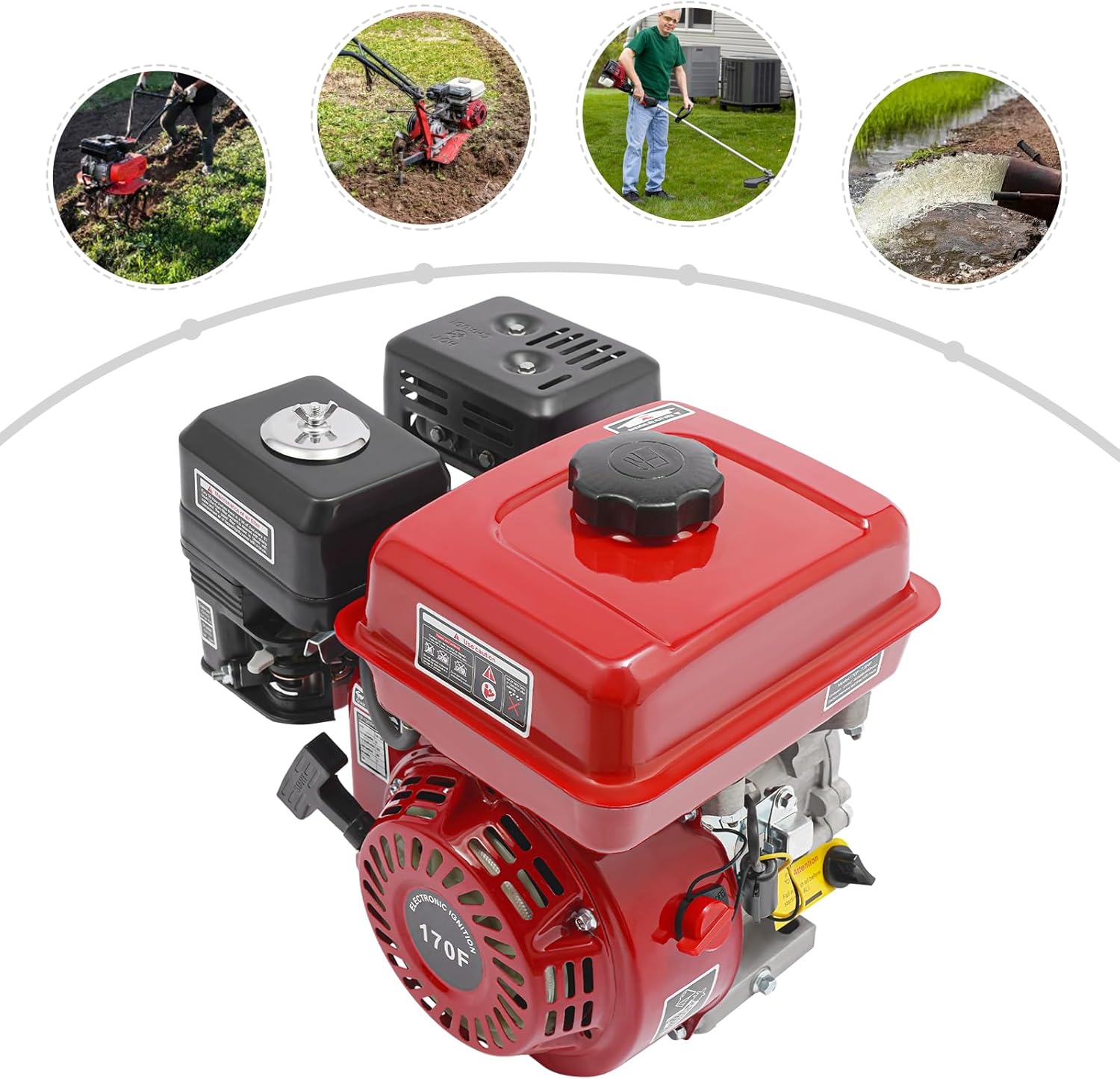 4 Stroke Gasoline Engine, 210cc 7.5hp Single-Cylinder Gasoline Engine Gas Powered Engine Motor Air-Cooled System for Brush Cutter, Agricultural and Industria Equipment 3600RPM