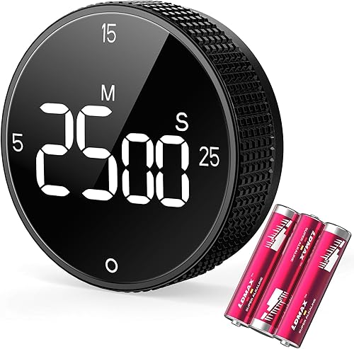 Temporizador magnético de cocina para cocinar con alarma fuerte - Gran pantalla LED de cuenta atrás rotativa Pomodoro, preajuste de 51525 minutos,