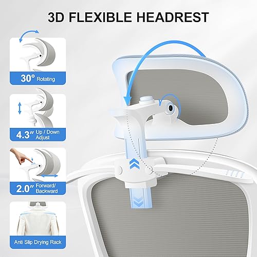 Miniatura 5 de Silla de oficina ergonómica, silla de escritorio de malla con soporte lumbar, silla de oficina en casa con respaldo alto con reposacabezas