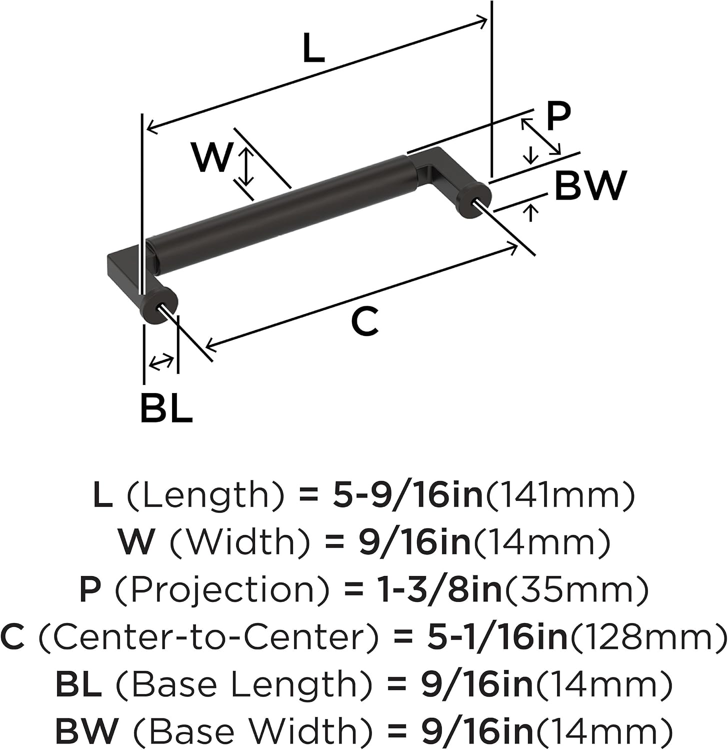 Amerock Balon 5-1/16 inch (128mm) Center-to-Center Oil-Rubbed Bronze Cabinet Pull, BP37484ORB