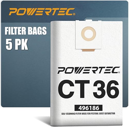 Vista 10 de POWERTEC 500438 Bolsa de filtro para Festool CT SYS 5PK, para Festool CT SYS, extractor de polvo CTC SYS, bolsas de vacío de repuesto, bolsas