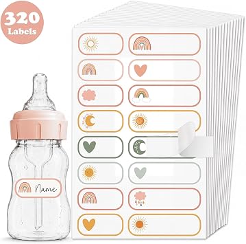 320 Pcs Labels for Kids Stuff Daycare Waterproof Baby Name Labels Washable Bottle Label Reusable Self-Adhesive Tag Sticker for Self-Laminating Write-on School Essentials Food MilkBoho