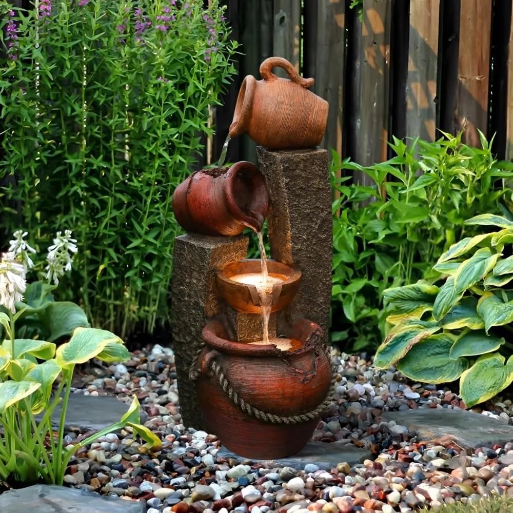FMURY 5 Tiered Polyresin Pitchers Outdoor Fountains and Waterfalls Water Fountain Decor for Patio Yard and Garden