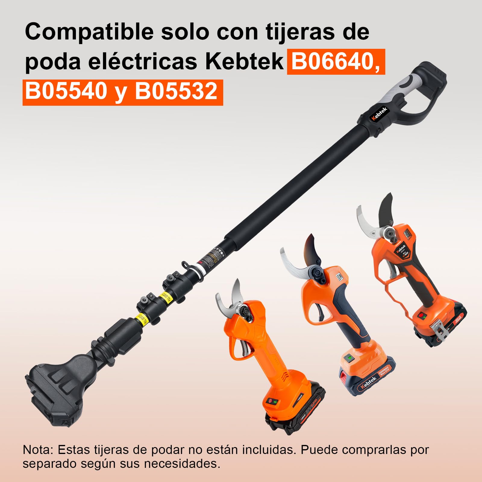 Kebtek Extensión de Mango telescópico para Tijeras de podar eléctricas | Eleskopstange 4,2-8,2 ft para B06640 Podadora batería Jardinería árbol rama alta rama extendida rango de corte B0-Pole