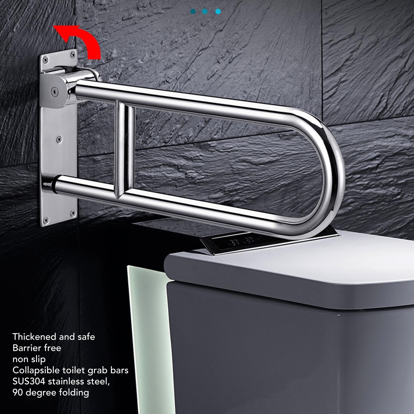 Fdit Barra de Apoyo para Baño Abatible para Discapacitados, Acero Inoxidable de 32 Mm, Diseño Plegable para Ancianos, Embarazadas, Hospitales, con Capacidad de 200 Kg