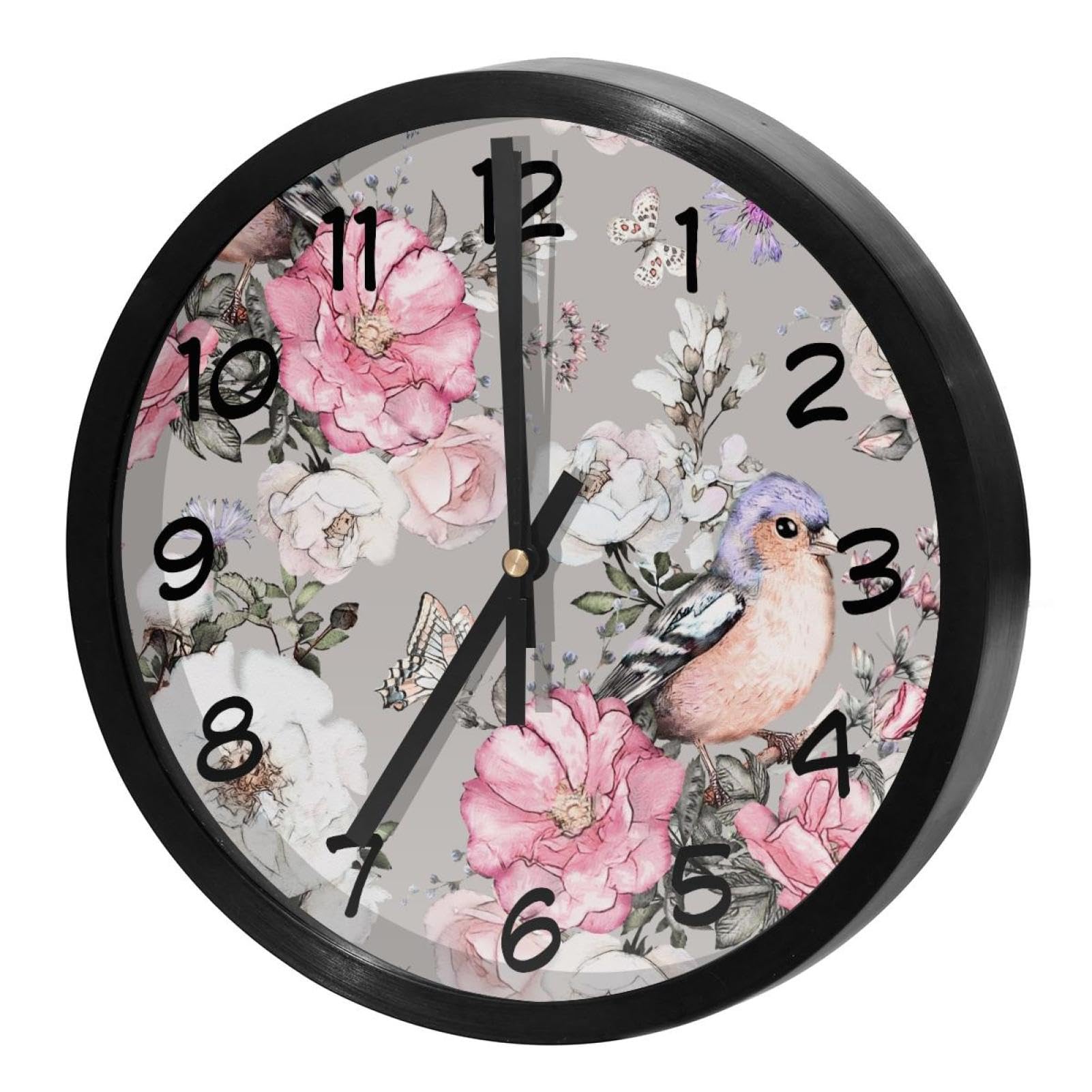 Horloge murale de cuisine ronde fleurs et oiseaux pour une ambiance de maison de campagne