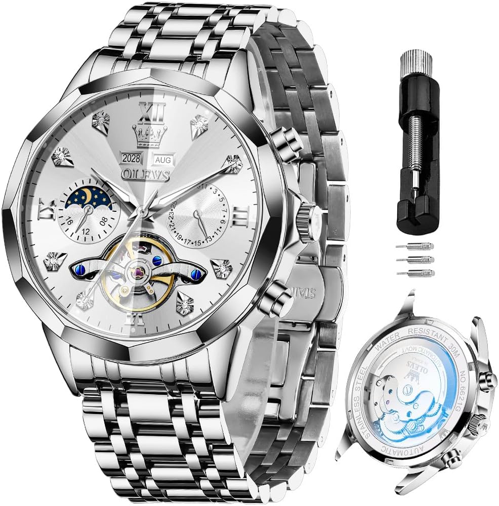 OLEVS Skeleton Men Watches Automatic Business Luxury Diamond