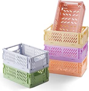 HUUSMOT 6-Pack Collapsible Small Plastic Storage Baskets, Pastel Colors, 5.9"x3.8"x2.2"
