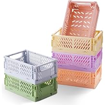 HUUSMOT 6-Pack Collapsible Small Plastic Storage Baskets, 5.9"x3.8"x2.2" | Pastel, Space-Saving, Collapsible Plastic Bins, Cute Mini Storage Crates, for Classroom, Kitchen, Office, Bedroom