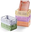 6-Pack Small Pastel Plastic Storage Baskets, Collapsible Crates for Organizing, Space-Saving Mini Bins for Classroom, Kitchen, Office, Bedroom (5.9" x 3.8" x 2.2")
