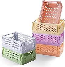 6-Pack Small Pastel Plastic Storage Baskets, Collapsible Crates for Organizing, Space-Saving Mini Bins for Classroom, Kitchen, Office, Bedroom (5.9" x 3.8" x 2.2")