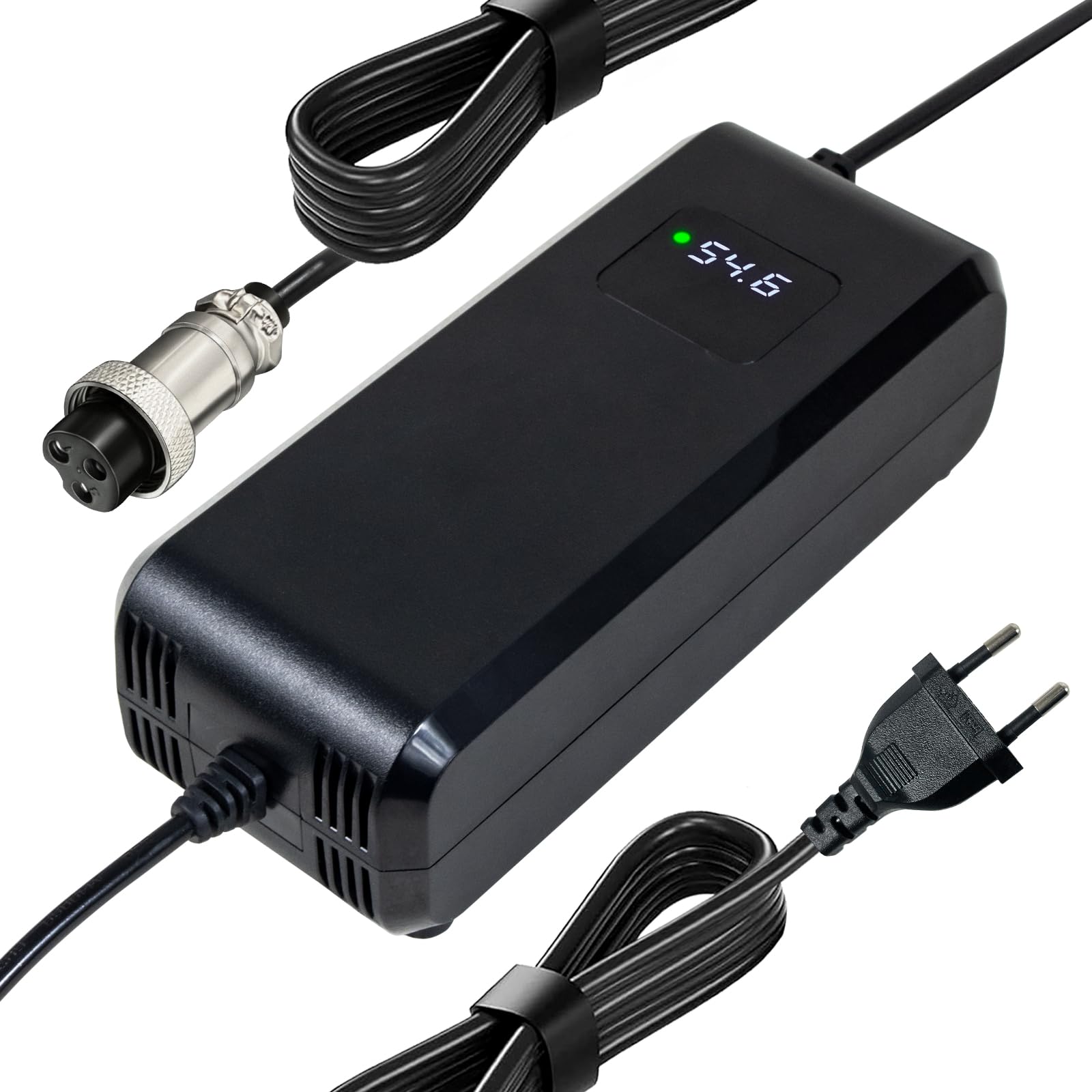 48 V litowa ładowarka do skutera elektrycznego Gx16-3 wtyczka 12 mm, zasilacz 54,6 V 4 a z wbudowanym wentylatorem, ze wskaźnikiem chwilowego napięcia ładowania