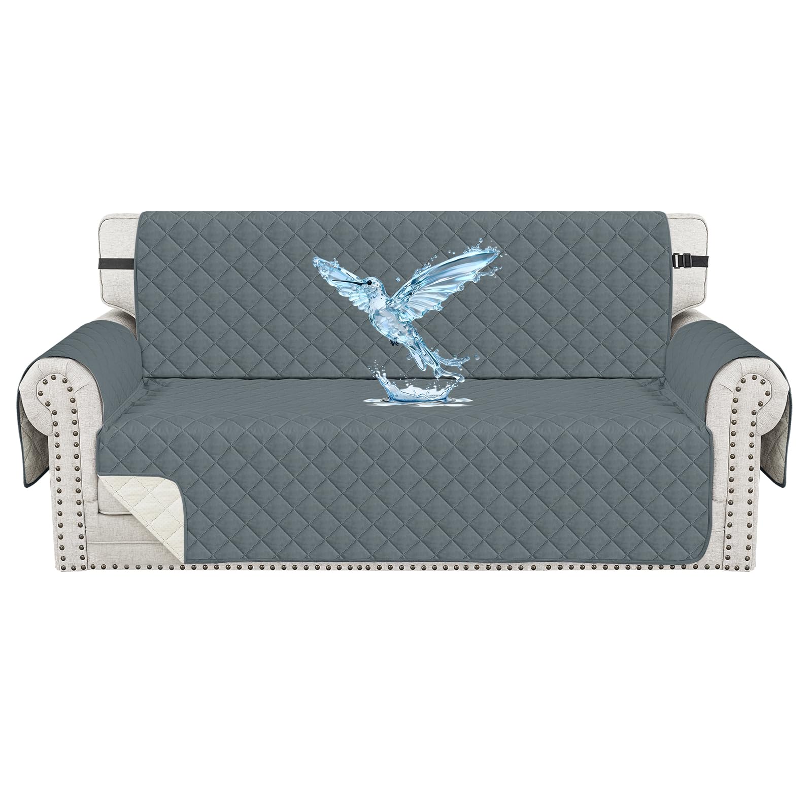 Housse de canapé imperméable 3 places gris foncé universelle et lavable avec accoudoirs