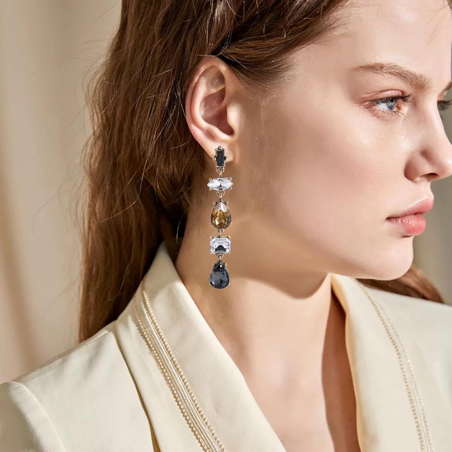 Retro Multi Layer Statement Gemstone Crystal Zircon Long Drop Dangle Earrings for Women Brides Wedding Jewerly - Image 5