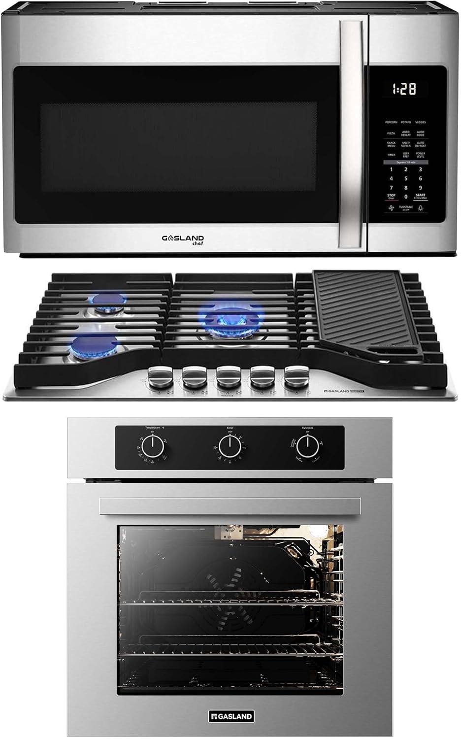 GASLAND 36 Inch Gas Cooktop, 24 Inch Gas Wall Oven, 30 Inch Over the Range Microwave Oven