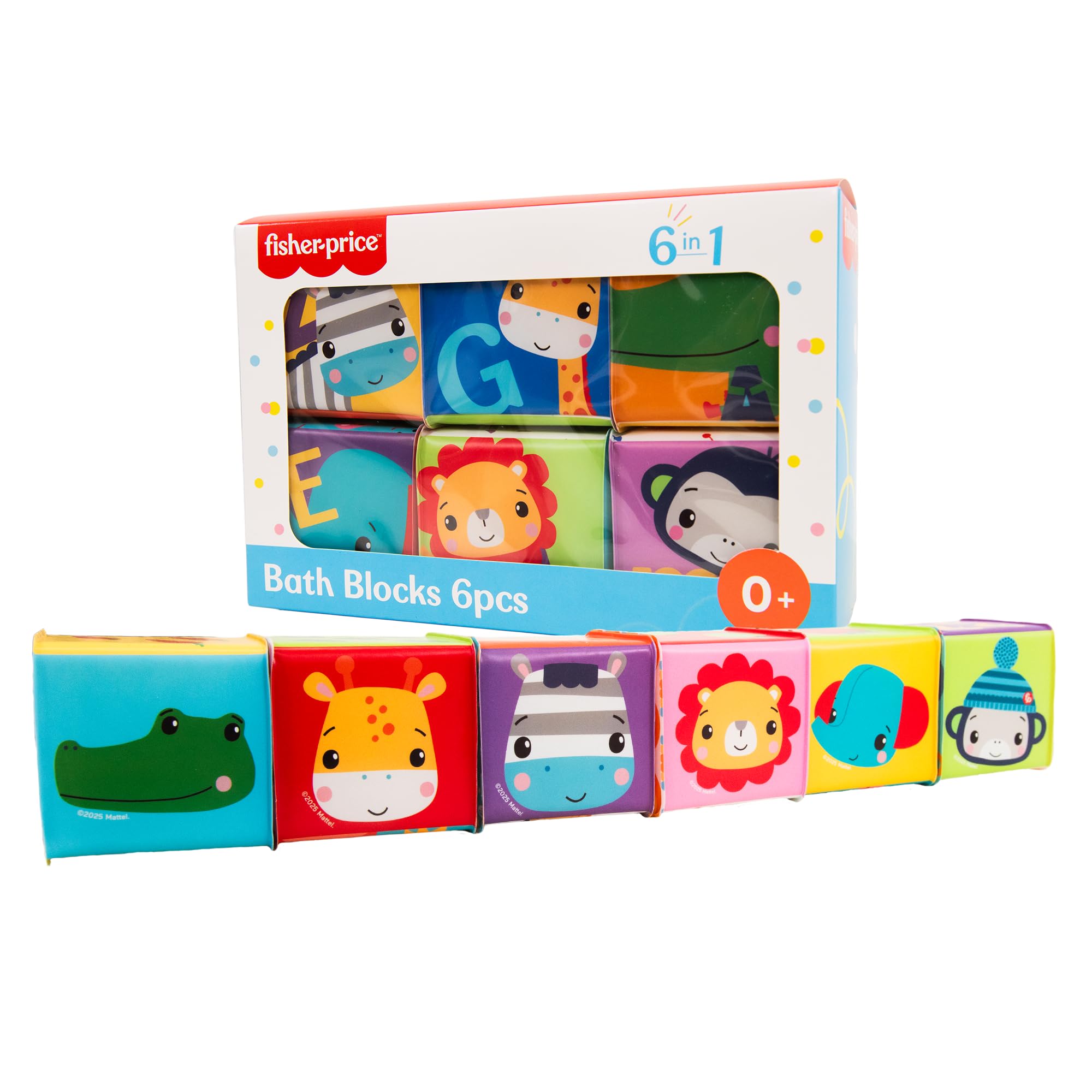 Fisher-Price Bath Blocks 6pcs – Floating Soft Baby Bath Toys, Stackable Water Play Blocks for Sensory Fun & Early Learning for Babies 0 Months+