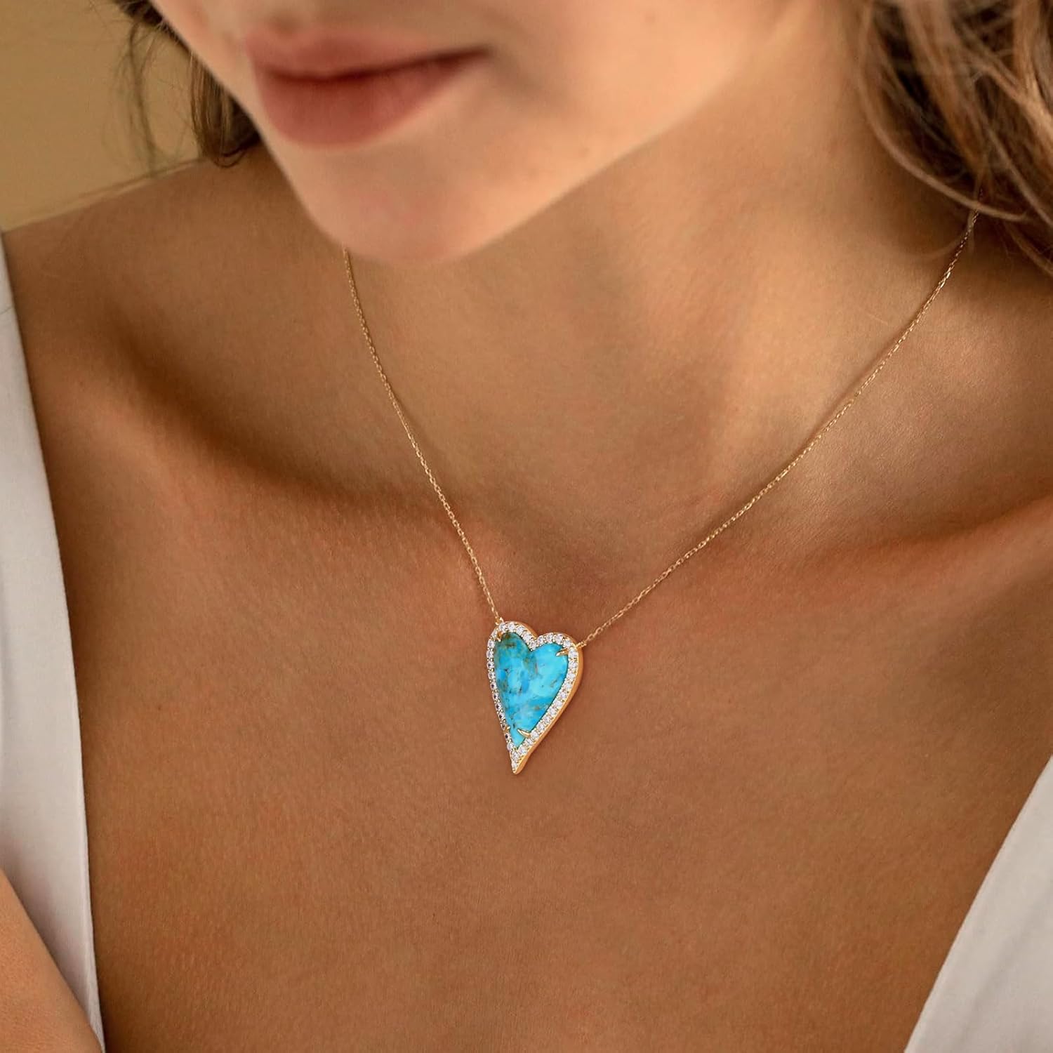 AIBAO 6-18 Cttw Genuine Turquoise/Red Coral/Lapis Lazuli/Malachite Halo Pendant for Women 925 Sterling Silver Paperclip Chain Necklace Western Jewelry - Image 2