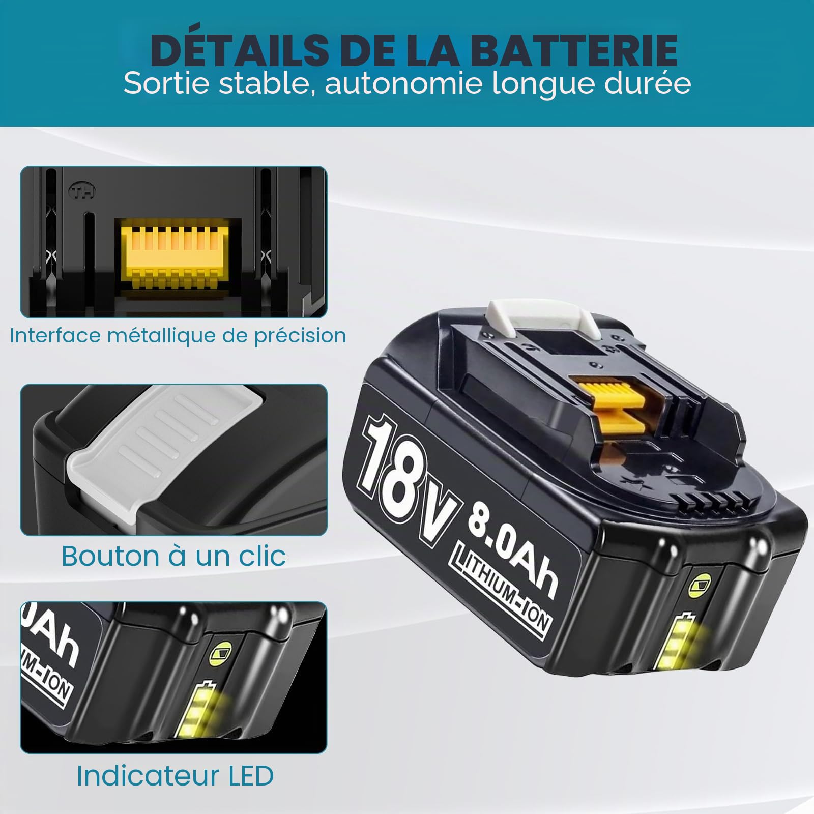8,0 Ah/8000 mAh Lot de 6 Batteries de Rechange pour Makita 18V