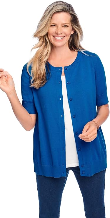 Woman Within Perfect Elbow-Length Sleeve Cardigan Sweater