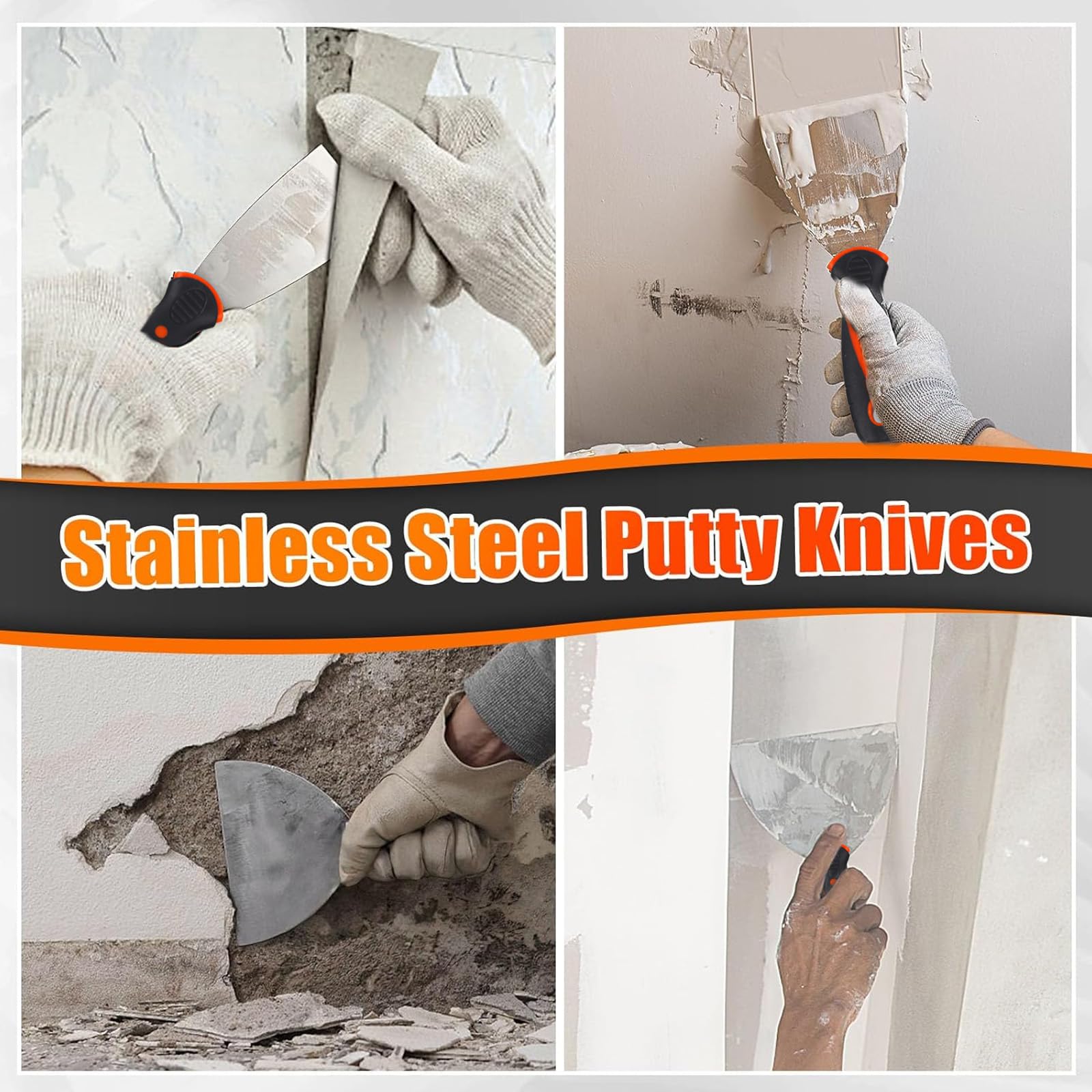 GAESHOW Set di 14 Spatole in Acciaio Inossidabile per Stucco, 25-355 mm, Coltelli di Spatola per Stucco con Manico in Plastica, per Rasatura Muro, Riparare Pareti